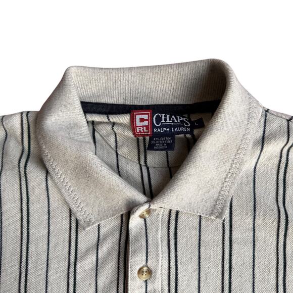 Vintage Chaps Ralph Lauren Cream LongSleeve Polo Shirt Mens Large - Picture 3 of 4